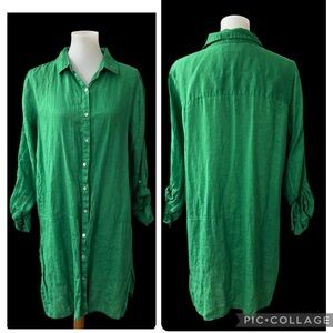 Tahari Linen Shirt in Vibrant Green